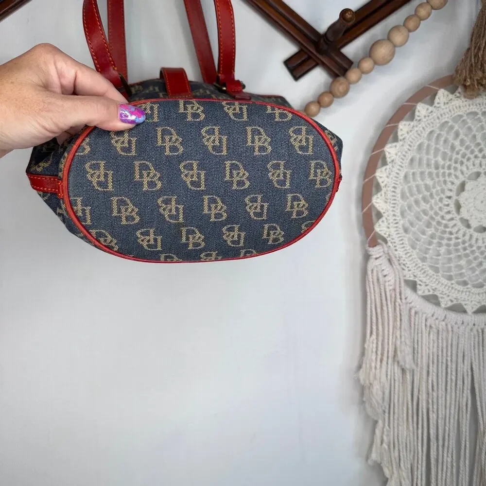 Dooney & Bourke Navy Blue Denim Push Lock Bucket Bag